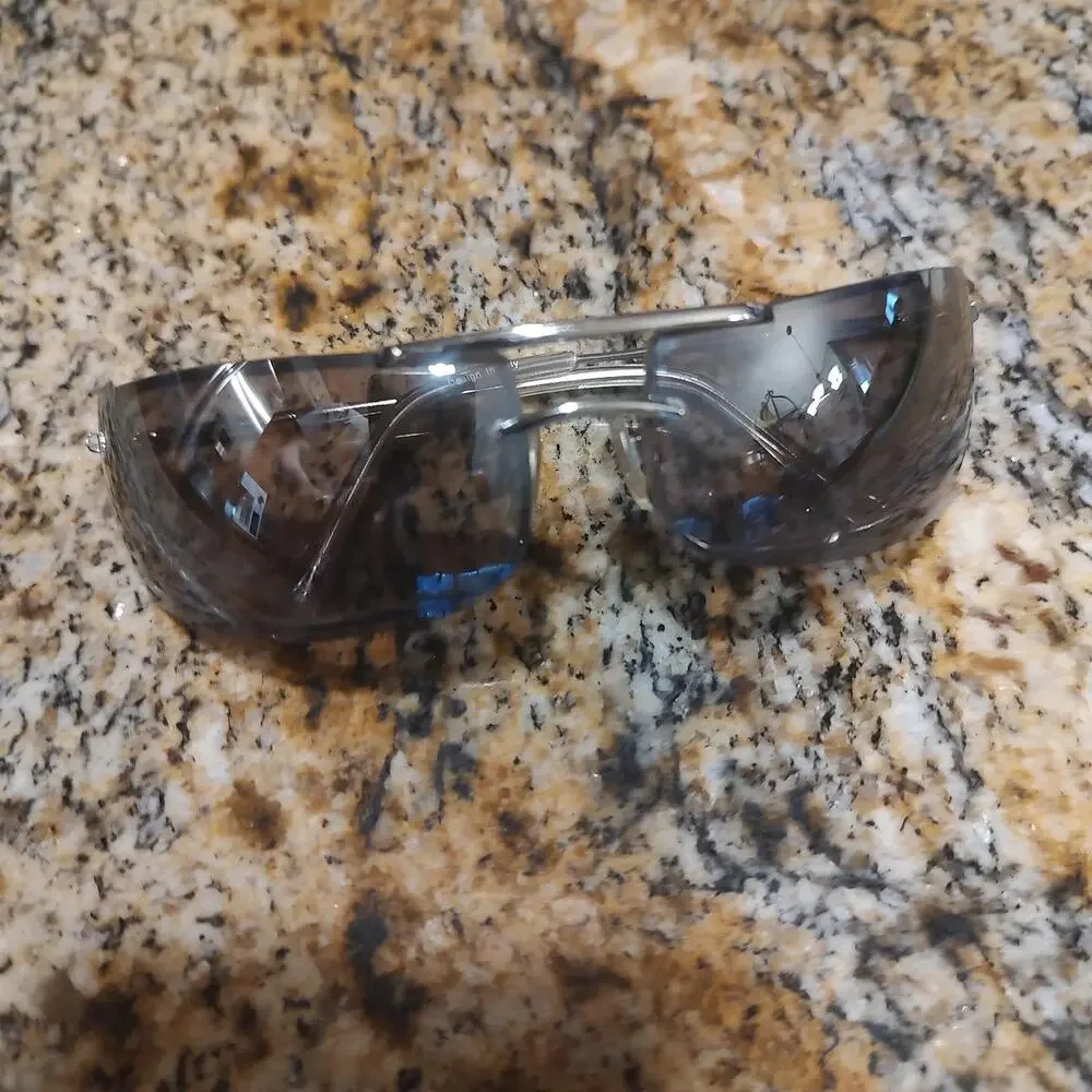Identity Rimless Sunglasses Mens Silver Gray Shield Design In Italy BM155